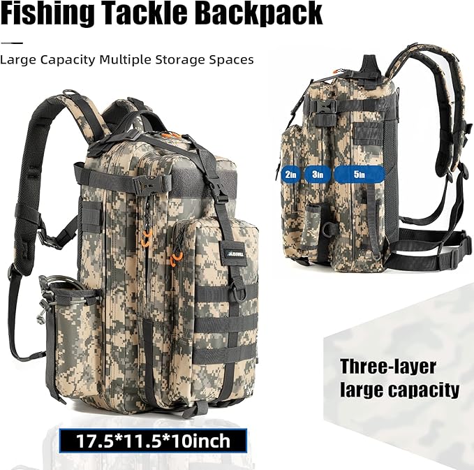 BLISSWILL Fishing Backpack - Waterproof with Rod Holder, Ideal Fishing Gear and Gifts for Men
