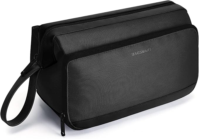 BAGSMART Toiletry Bag for Men, Wide Opening Dopp Kit Water Resistant Shaving Hygiene Organizer for Bathroom, Travel Essentials, Black