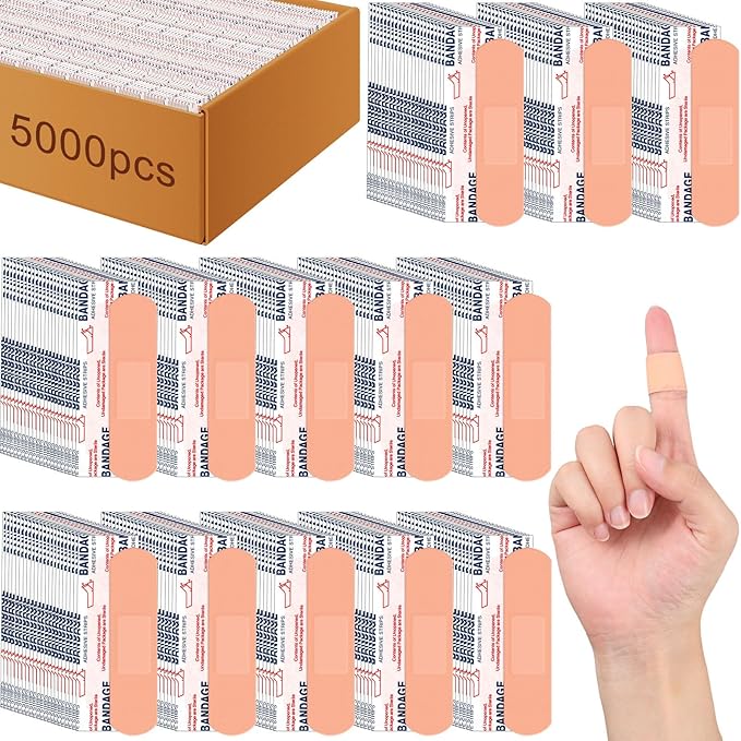 Timgle 5000 Pcs 3/4" x 3" Adhesive Bandages Bulk Waterproof Adhesive Breathable Bandages for Sensitive Skin School Nurses Businesses Travel First Aid Kits Homeless Care Supplies Donations