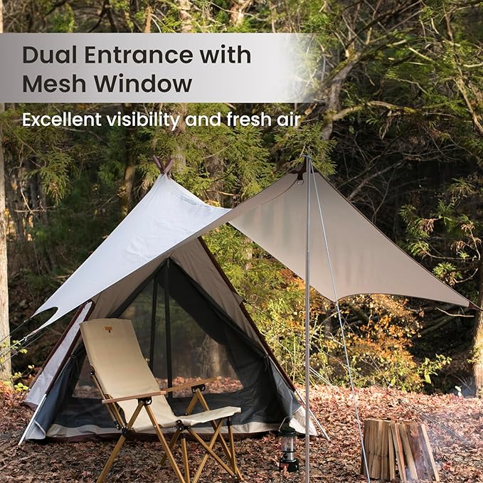 S'More Glamping Tent with Porch, 2/3/4/5/6 Person Durable Weatherproof Camping Tent, Large Family Tent with Room Divider, Easy Setup Tent with Screen Room