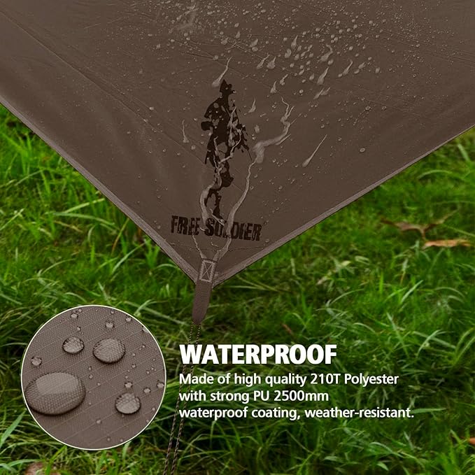 FREE SOLDIER Camping Tarp Waterproof Portable Multifunctional Outdoor Traveling Awning Backpacking Shelter Rain Tarp (Taupe 10×10.5ft)