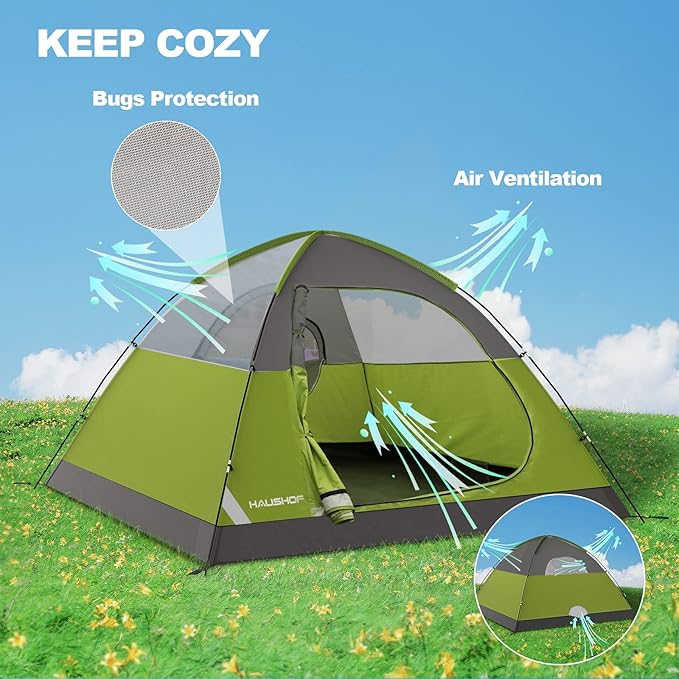 2/4-Person Family Dome Tent with Removable Rain-Fly, Easy Set Up Portable Camping Tent for Backpacking Hiking Backyard Outdoor, Green/Blue/2-person/4-person