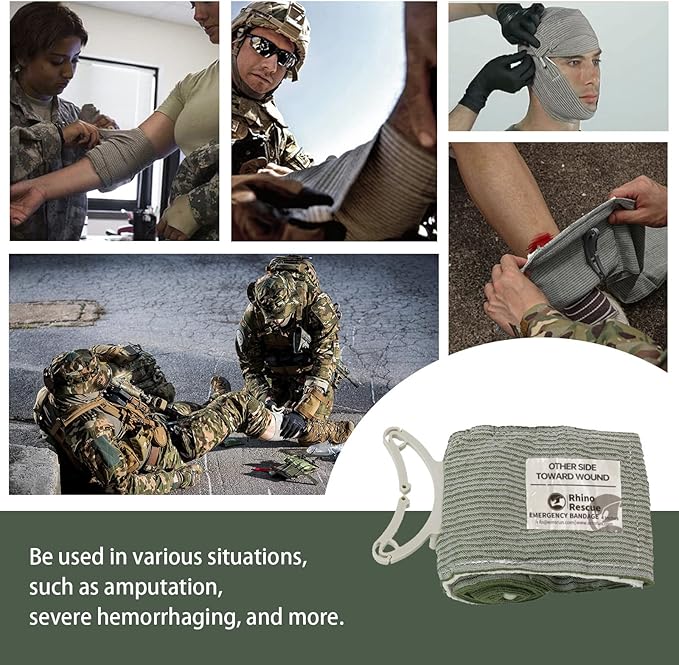 RHINO RESCUE 6" Israeli Style Emergency Bandage, Compression Trauma Wound Dressing, Medical Sterile Vacuum Sealed, Combat Tactical First Aid Kit IFAK Supplies, 5 Count