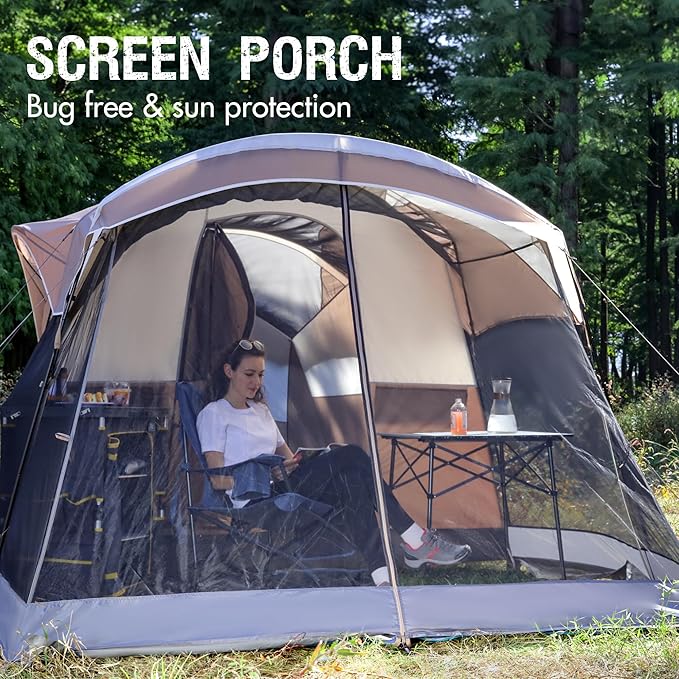 PORTAL 6/8/10 Person Family Camping Tent with Screen Room, Water Resistant Big Tunnel Tent with Rainfly, Large Family Tent for Outdoor Camping, Party