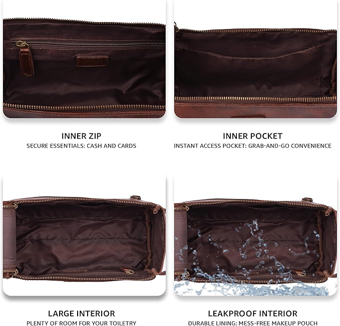 LEATHER VILLAGE Premium Leather Travel Toiletry Bag - Unisex Water-Resistant Travel Dopp Kit, Shaving & Cosmetic Organizer for Men & Women - Compact Bathroom Essentials - Cherry Brown
