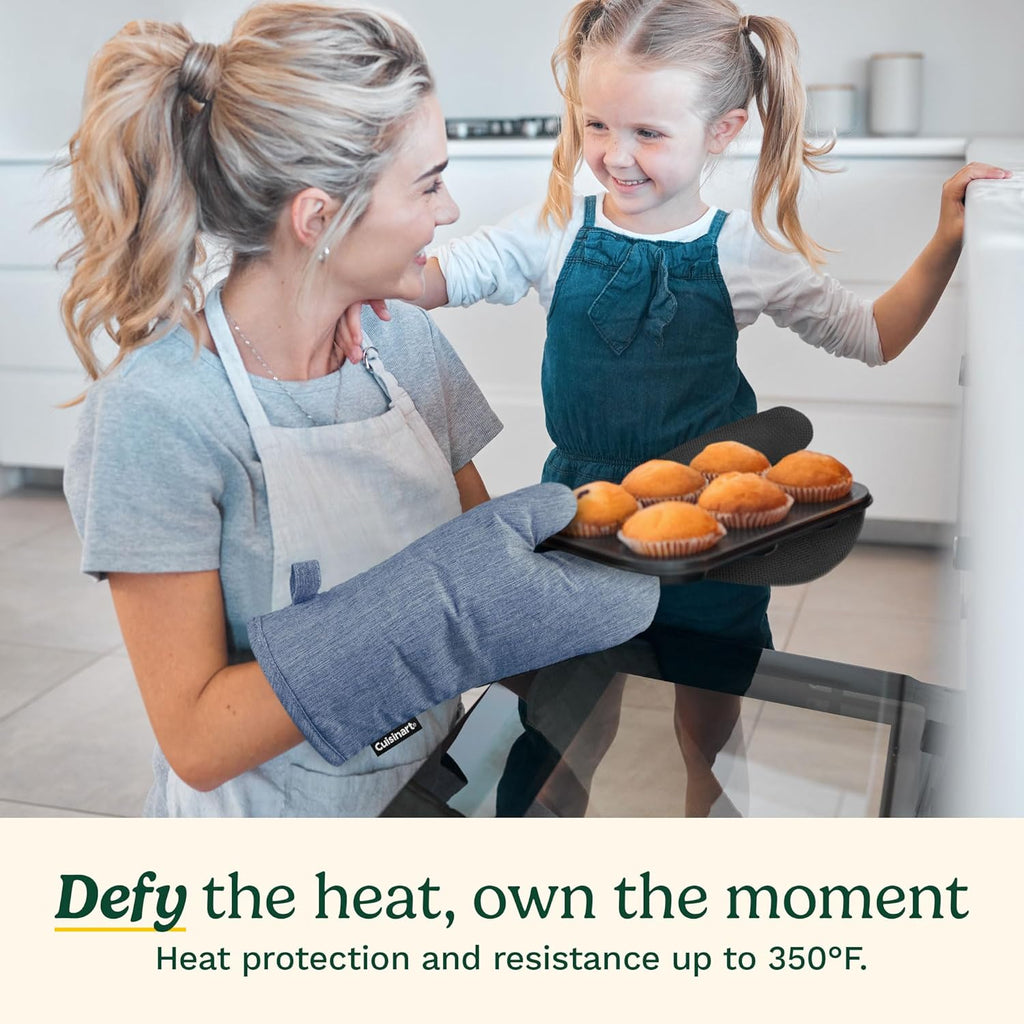 Cuisinart Kitchen Oven Mitts – Heat-Resistant Kitchen Mitts for Oven with Non-Slip Neoprene Palm, Long Cuff, and Cotton Filling – Durable Oven Gloves for Cooking, Baking, & Grilling (Chambray)