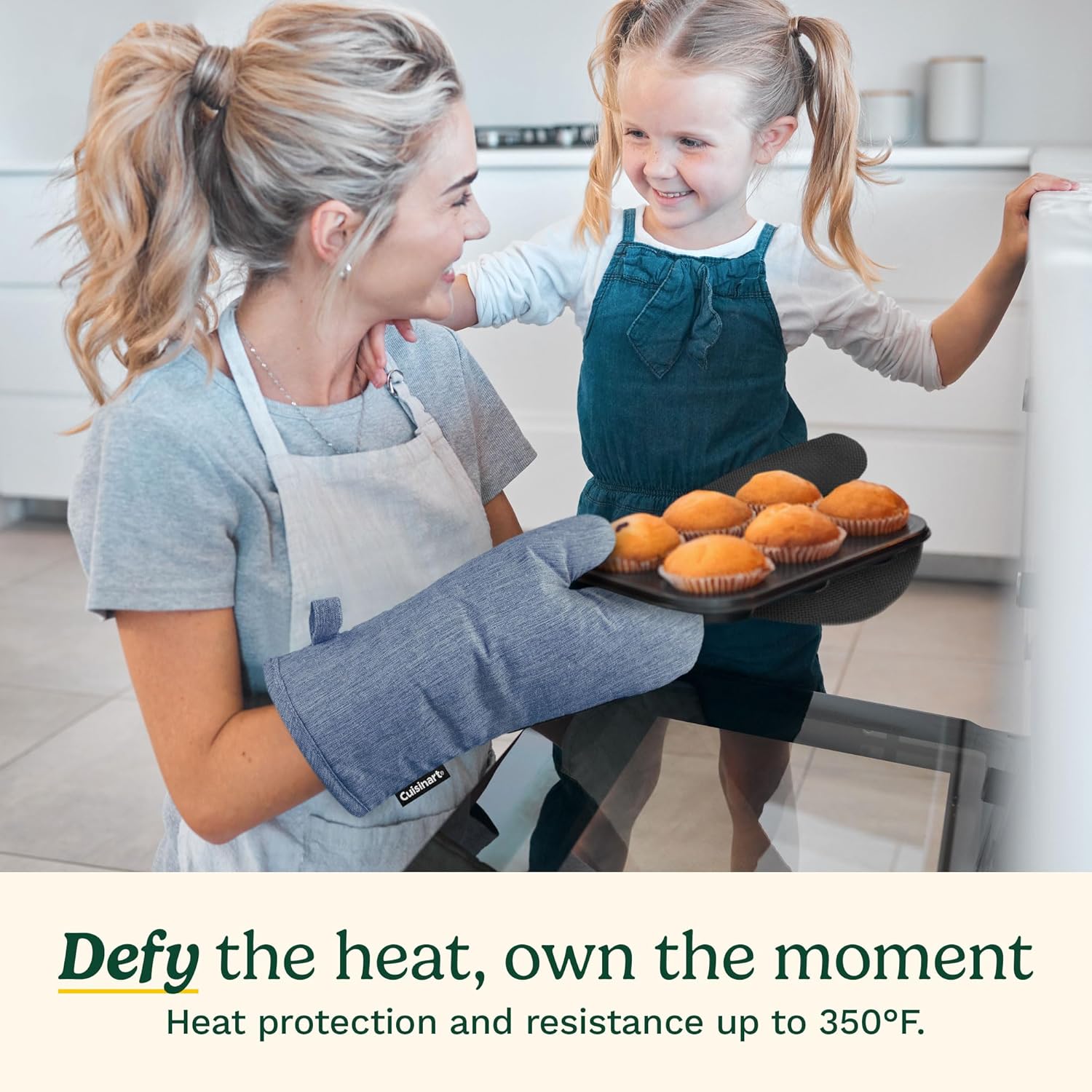 Cuisinart Kitchen Oven Mitts – Heat-Resistant Kitchen Mitts for Oven with Non-Slip Neoprene Palm, Long Cuff, and Cotton Filling – Durable Oven Gloves for Cooking, Baking, & Grilling (Chambray)