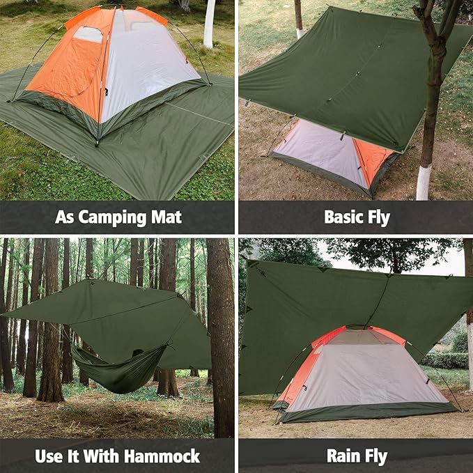 FREE SOLDIER Camping Tarp Waterproof Portable Tarp Multifunctional Outdoor Camping Traveling Awning Backpacking Tarp Shelter Rain Tarp (Dark Green 10×10.5ft)