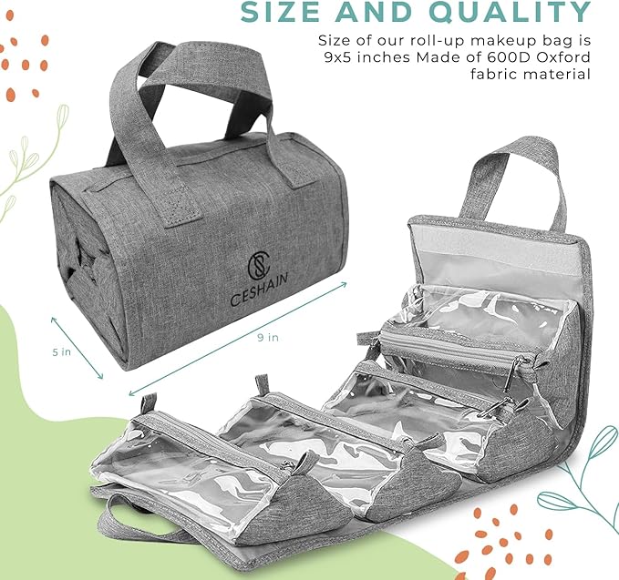 4-in-1 Hanging Toiletry Bag | Roll-up Makeup Organizer With 4 Detachable PVC Zip Pouches| Travel Toiletry Bag, 600D Oxford Fabric Material Organize Make up, Cosmetics