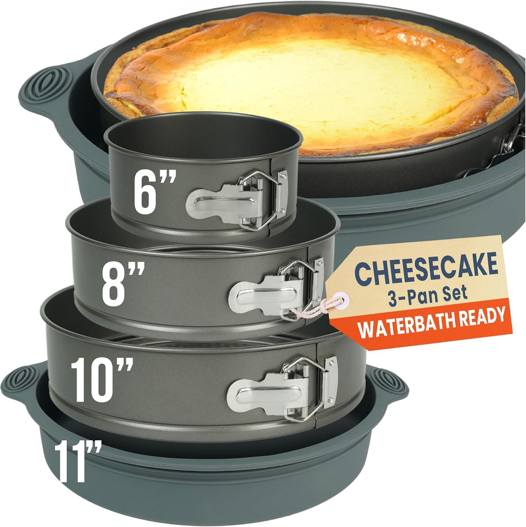 Spring Form Pans for Cheesecake, 6/8/10 Inch NONSTICK Springform Pan Set - Cheesecake Pan Set with LEAKPROOF SILICONE PROTECTOR - Cheese Cake Pans for Baking in WATER BATH - NO FOIL WRAP