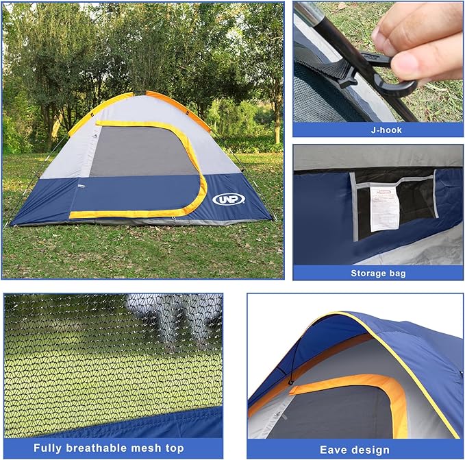 Camping Tent 4 Person, Waterproof Windproof Tent with Rainfly Easy Set up-Portable Dome Tents for Camping