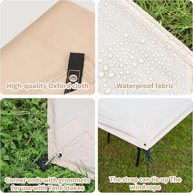 ONTYZZ Khaki Rectangle Tent Footprint Waterproof Camping Tarp Two in One Ground Sheet Mat and Tent Tarp for Camping Outdoor Hiking Beach Picnic