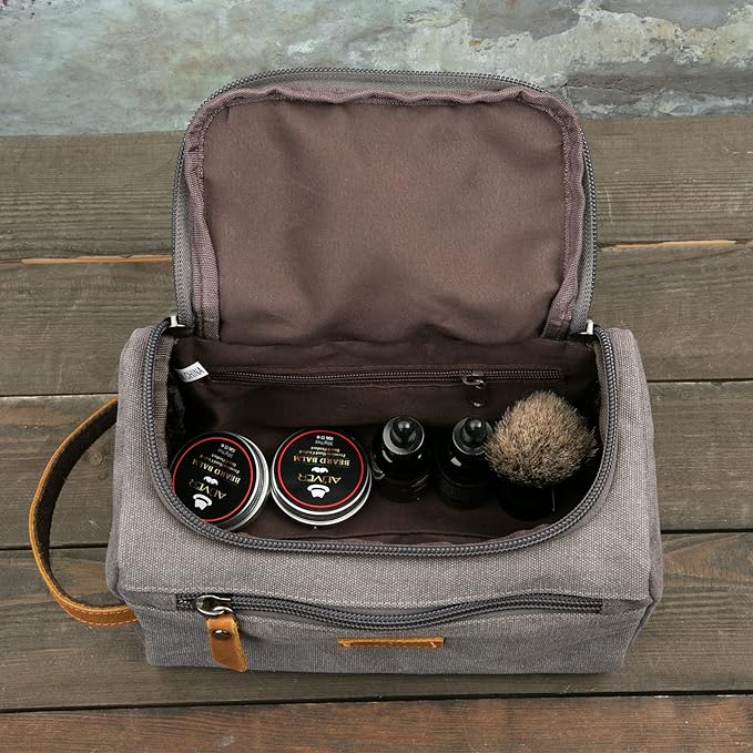 HiPeep Personalized Mens Travel Toiletry Bag Canvas Cosmetic Case Makeup Organizer Shower Toiletries Shaving Bag Hanging Dopp Kit Husband Boyfriend Gifts (Canvas)