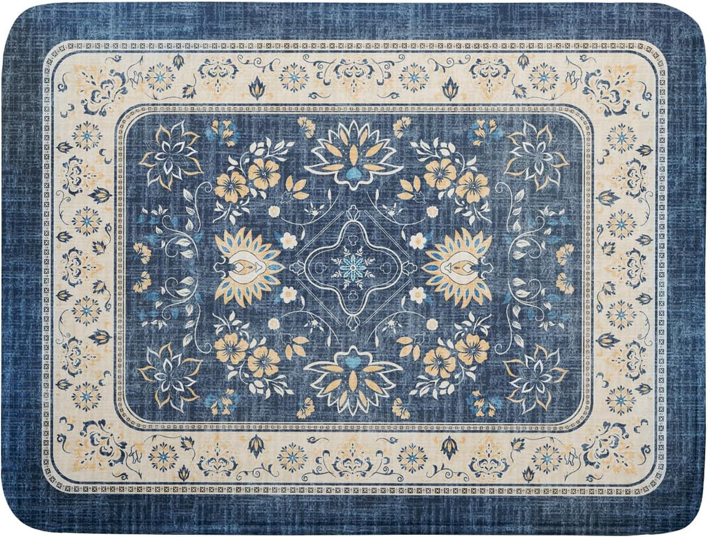 Blue Boho Dish Drying Mat for Kitchen Counter 18x24 Inch Fast Dry Drying Pad Vintage Floral Dish Drainer Rack Mats Coffee Bar Accessories