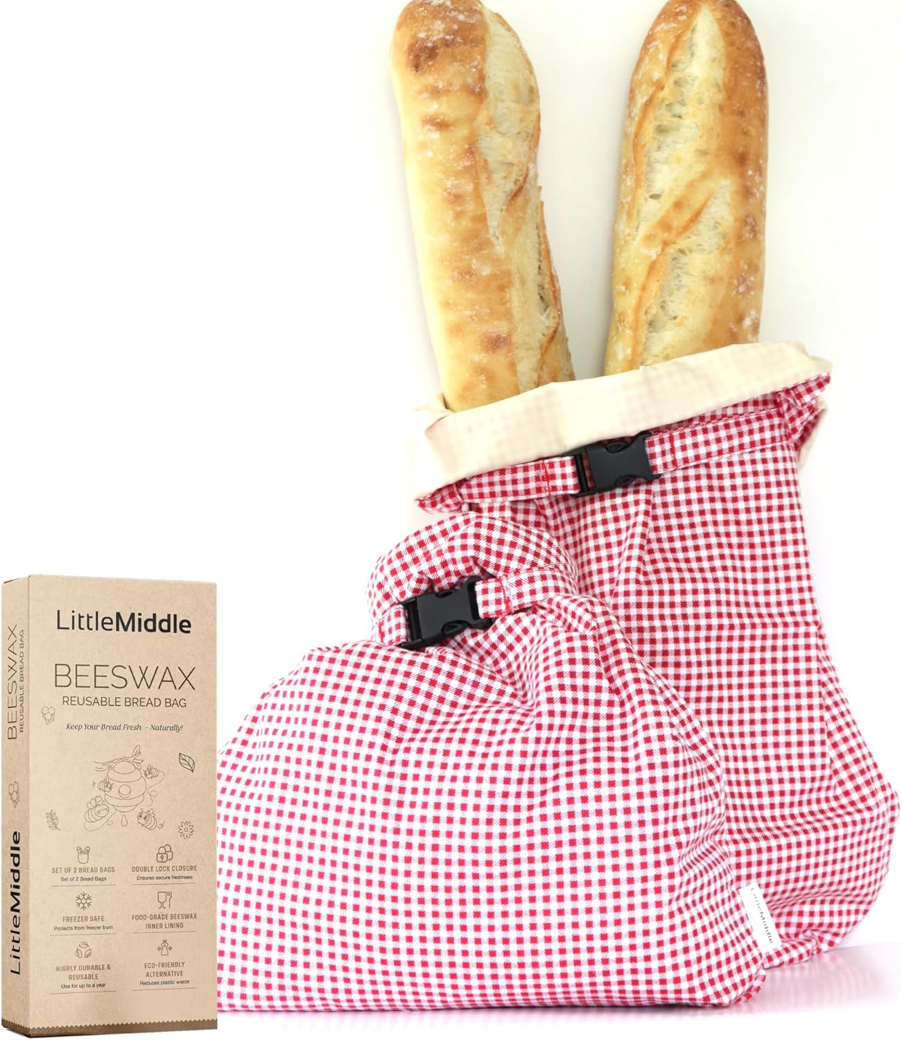 2 XL Beeswax Bread Bags for Homemade Sourdough, Produce, Sandwiches & Lunchbox Use - Reusable Bread Storage Bags, Washable (2-Pack)