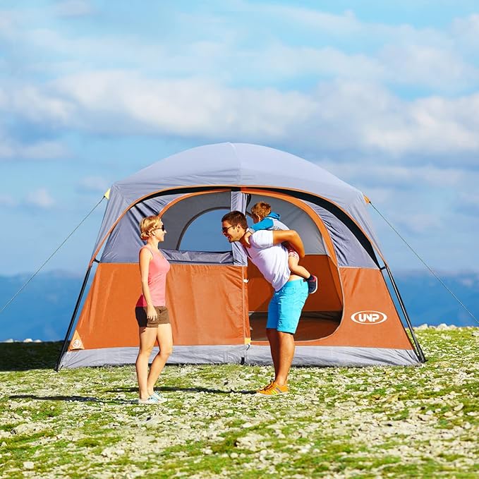UNP Tents 6 Person Waterproof Windproof Easy Setup,Double Layer Family Camping Tent with 1 Mesh Door & 5 Large Mesh Windows -10'X9'X78in(H)