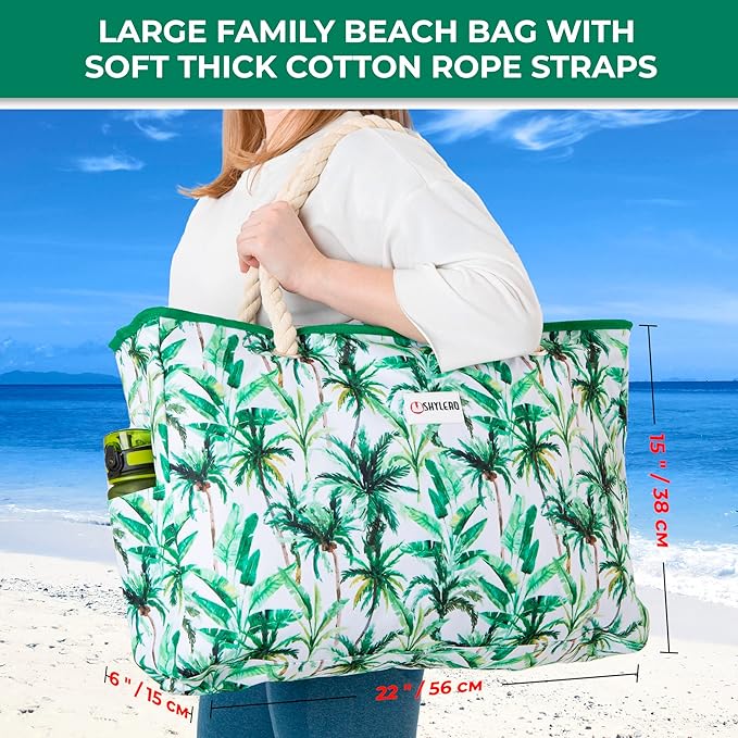 SHYLERO Beach Bag and Pool Bag. Has Airtight Pouch, Ton of Pockets. Beach Tote is Zippered, Water Resistant. Family Size