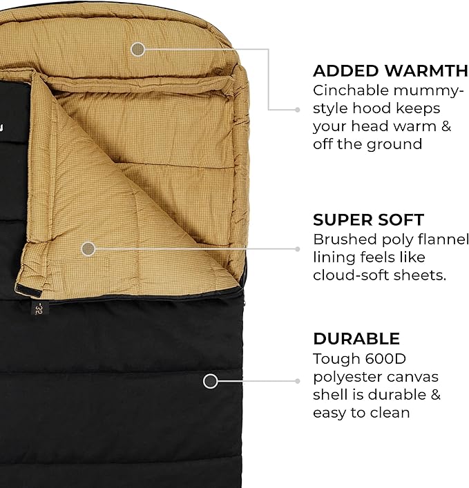 TETON Sports Deer Hunter -35F and 0F Degree Sleeping Bag. Warm and Comfortable Camping Sleeping Bags, Teton Tough Canvas Shell for Camping, Hunting, and Cold Weather
