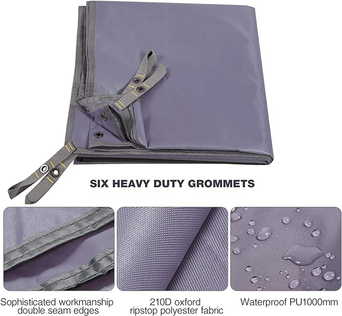 REDCAMP Waterproof Camping Tarp, 4 in 1 Multifunctional Tent Footprint for Camping, Hiking, Backpacking, Lightweight and Compact (150" X138")