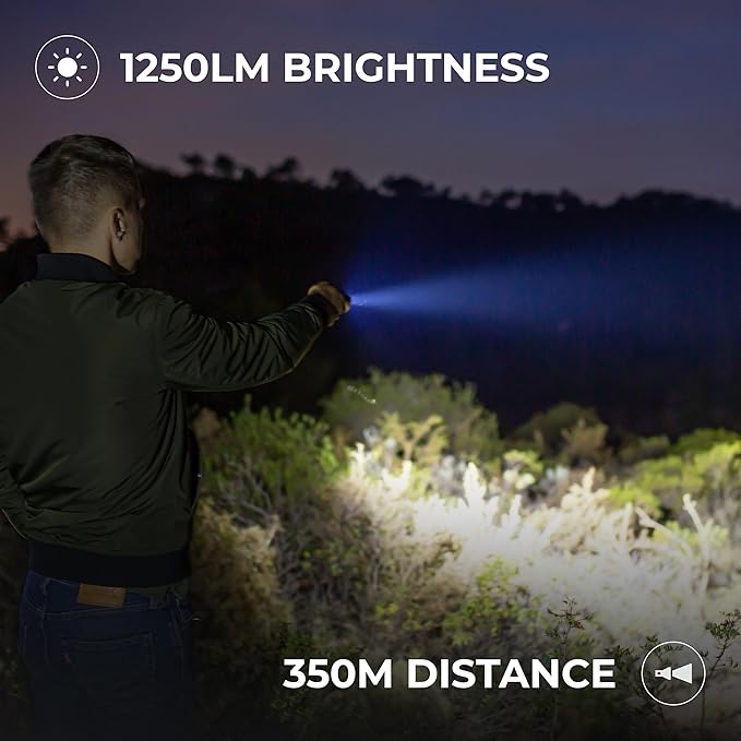 LED Rechargeable Flashlight - Super Bright 1250 High Lumens Flashlight, Waterproof IP68 Small Compact Pocket Tactical Flashlight for Home, Emergency, Rescue, Camping, Gifts for Men Green