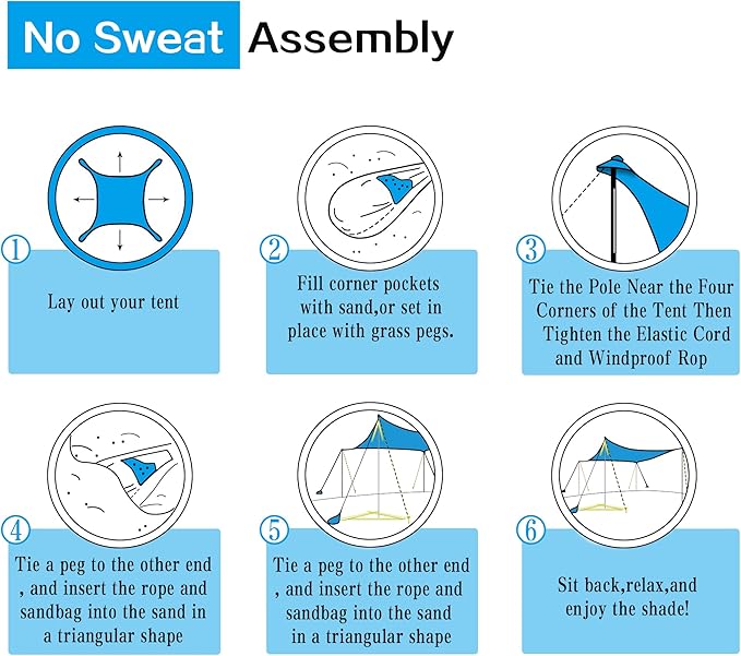 UMARDOO Family Beach Tent Canopy Sun Shade Portable 10×10FT, Large Wind Resistance Beach Sun Shelter Easy Setup with Packable Carry Bag for Outdoor Travel UPF 50+ (Blue)