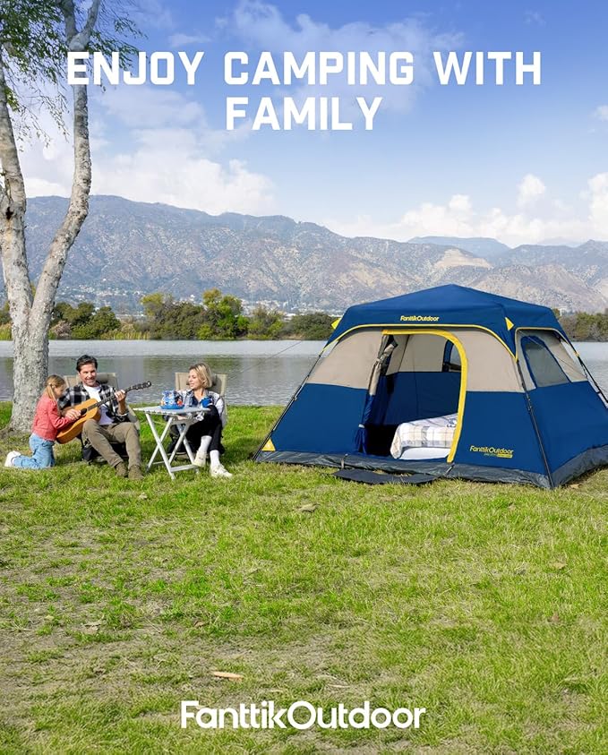 FanttikOutdoor Camping Tent 4/6/8/10 Person Instant Cabin Tent Setup in 60 Seconds with Rainfly & Windproof Portable with Carry Bag for Family Camping & Hiking, Upgraded Ventilation
