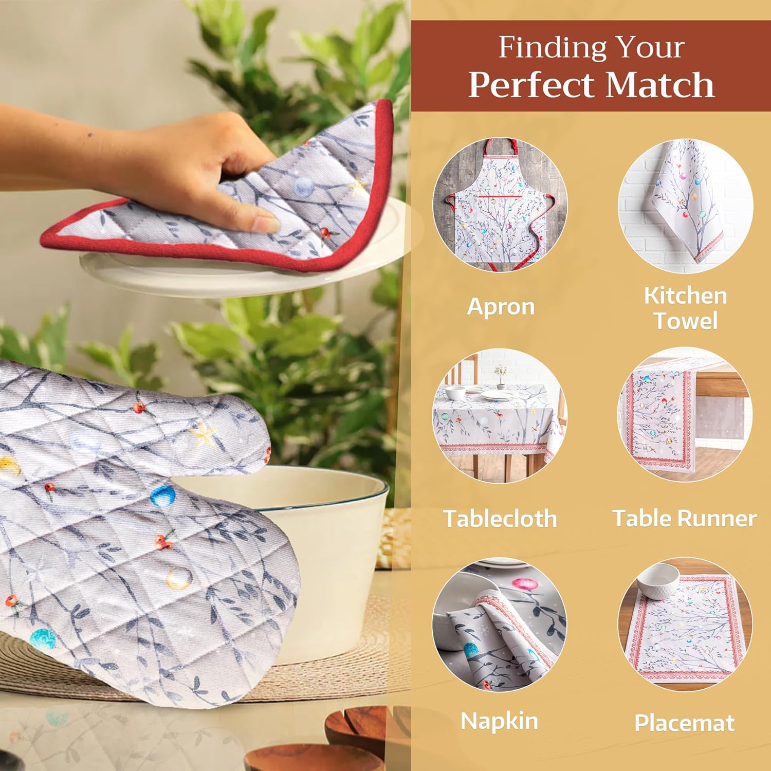 Maison d' Hermine Pot Holders 100% Cotton Heat Resistant Potholders 8" x 8" Hot Pads with Loop BBQ, Cooking, Baking, Grilling, Kitchen, Handling Hot Pans (Pack of 1, Fairy Christmas)