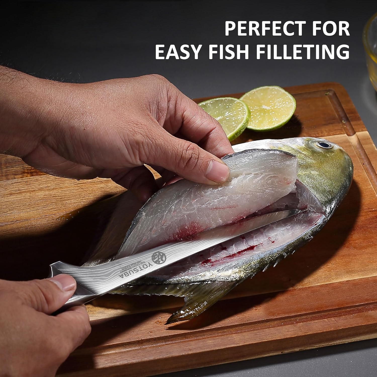 YOTSUBA Fillet Knife, 7 Inch Fish Knives for Filleting, Razor Sharp High Carbon Steel Boning Knife with Ergonomic Rosewood Handle, Professional Fish Knives for Meat with Gift Box
