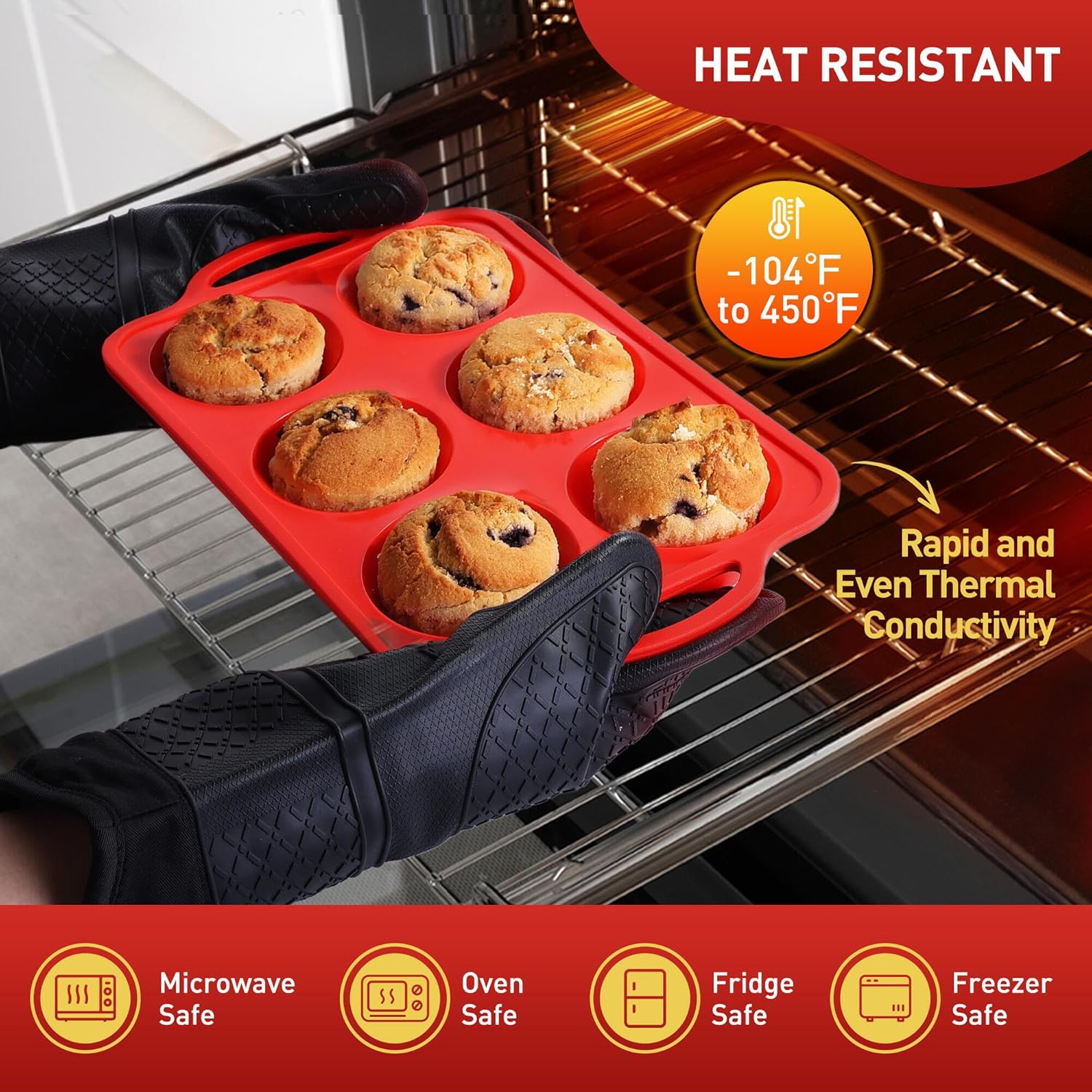 2 Packs 6 Cups Silicone Muffin Pan for Baking with Metal Reinforced Frame Jumbo Size Cupcake Pan Tray Egg Bites Silicone Circle Cookie Molds Muffin Tin Tart Pans Large Big Sheet Set for Breakfast