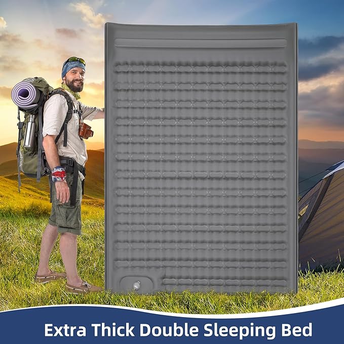 WANNTS Double Sleeping Pad, Extra Thick Ultralight Inflatable Sleeping Pad for Camping, Built-in Pump for Hiking, Airpad, Carry Bag, Repair Kit, Compact & Lightweight Camping pad