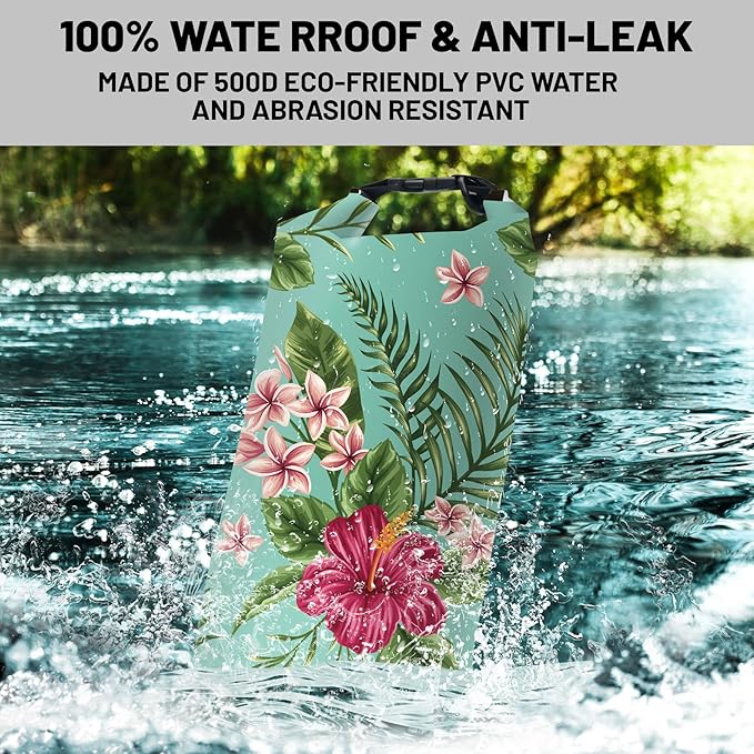 Waterproof Dry Bag,Roll Top Tropical Summer Watercolor Hibiscus Small Waterproof Backpack 5L/10L/20L Floating Lightweight Bags for Kayaking, Boating, Swimming Camping with Waterproof Phone Case