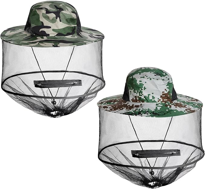 Sucrain 2 Pack Mosquito Head Net Hat Sun Hat Garden Bug Hat with Hidden Net Mesh for Outdoor Gardening Beekeeping