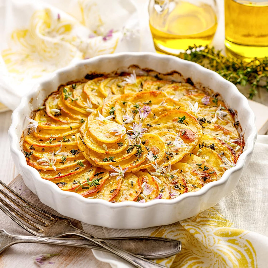 DELLING Set of 2 Tart Pans, 9.5 inch Quiche Pan, Ceramic Fluted Quiche Baking Dish/Pie Pan, Perfect for Baking Tart Pies and Chicken Pot Pie, Cheesecake, Creme Brulee, Round, White