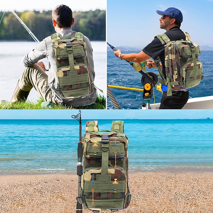 Lightweight Fishing Tackle Backpack Professional Water-Resistant All-in-One Rod Holder & Gear Storage