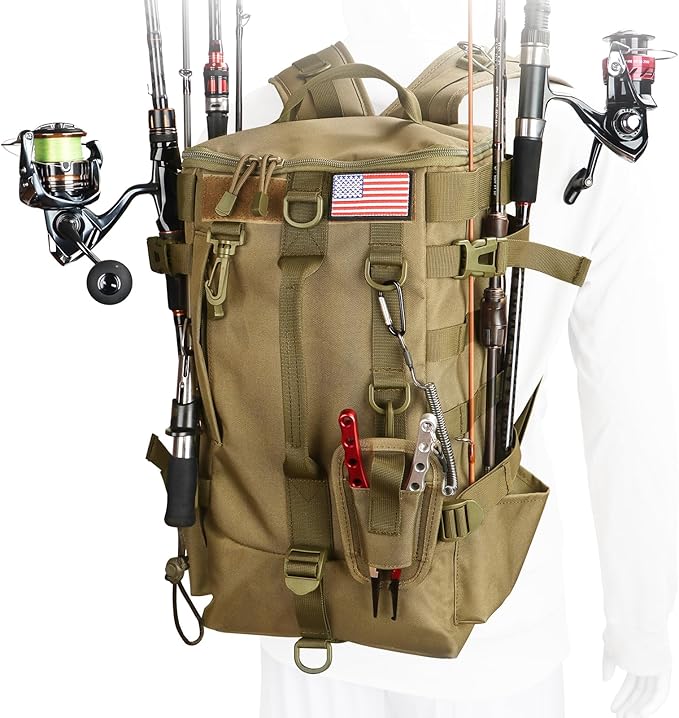 Fishing Backpack Tackle Bag, Fishing Backpack with Rod Holders Large Storage Fishing Tackle Box Backpack, Fishing Rod Bag for Carrying Fishing Gear and Equipment