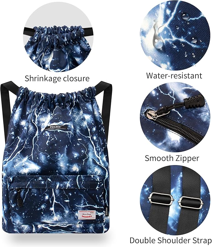 Peicees Waterproof Drawstring Sport Bag Lightweight Sackpack Backpack for Men and Women