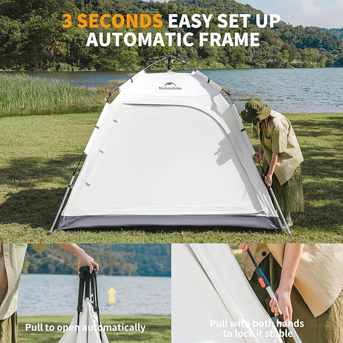 Naturehike Upgraded Ango 3-4 Person Blackout Tent,Instant Pop up Tents for Camping, Waterproof Anti-UV Camping Tent