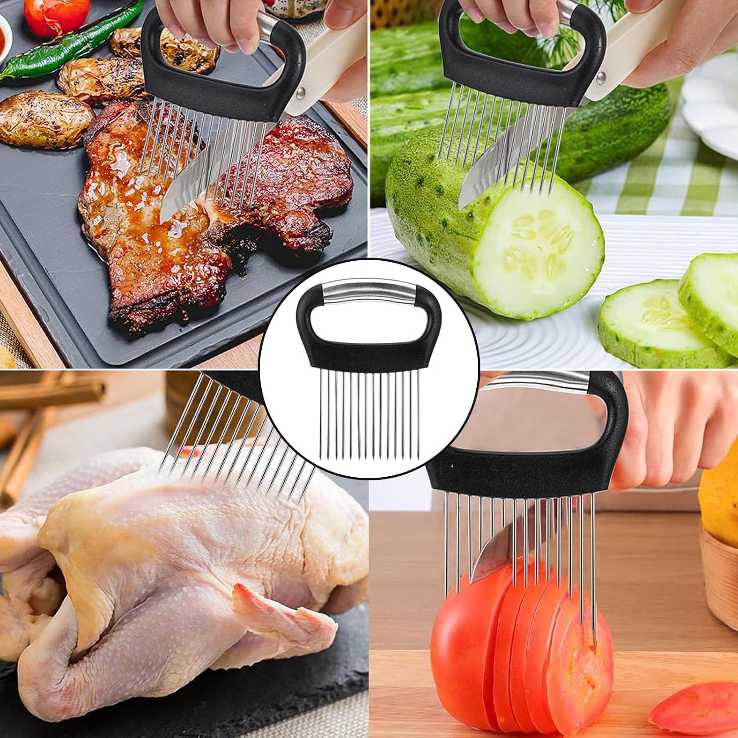 Onion Holder for Slicing,Tomato Slicer for Home Use Tool,Stainless Steel Onion Slicer Holder Chopper,Food Slicer Assistant Tool, Guide for Onion