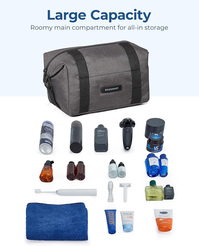 BAGSMART Travel Toiletry Bag for Men, Large Hanging Dopp Kit Water Resistant Shaving Bags Organizer Gifts for Mens Traveling, Hygiene, Bathroom Essentials, Toiletries Accessories, Khaki