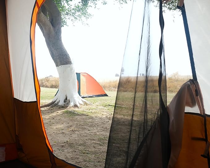 KTT Extra Large Tent 10-12-14 Person(A),Family Cabin Tents,2 Rooms,3 Doors and 3 Windows with Mesh,Straight Wall,Waterproof,Double Layer,Big Tent for Outdoor,Picnic,Camping,Family Gathering