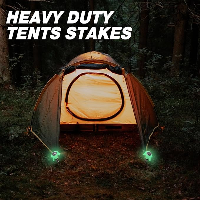 40 Pcs 8" Screw in Tent Stakes Heavy Duty Tent Stakes Drillable Ground Anchors Screw Metal Tent Pegs Threaded Tent Spikes with Head Driver for Swing Inflatable Decor (Illuminant White)