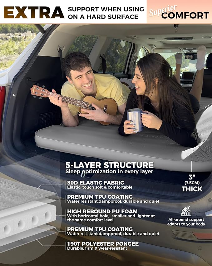 KingCamp Double Sleeping Pad, 2 Person Queen R 7.9 Self Inflating Sleeping Pad, 3" Ultra Thick Full Size Foam Mattress Mat with Pump Sack for Camping Outdoor Tent Car, PVC Free (Grey)