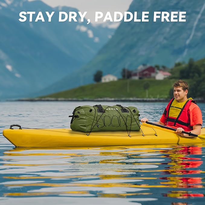 HEETA Waterproof Duffel Bag Motorcycle Dry Bag Backpack, Extra Large Rolltop Travel Duffle Bags with Straps & Handles for Kayaking Rafting Boating Canoeing Camping Gym Beach (Green, 80L)