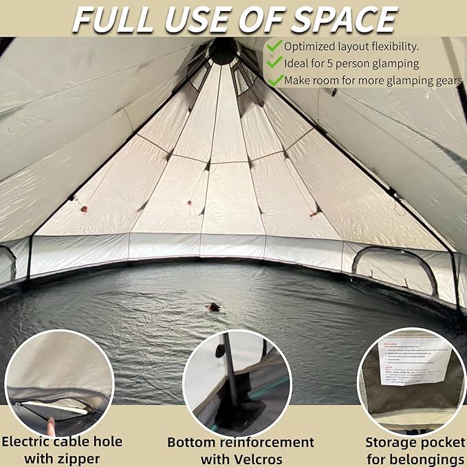 DANCHEL OUTDOOR B2A Waterproof Roomy Interior Yurt Tent, No Center Pole Bell Tent 4/8 Person Family Camping Glamping, 4 Season Hot Tents with Stove Jack 300D Oxford Nylon, 13ft/16.4ft Khaki