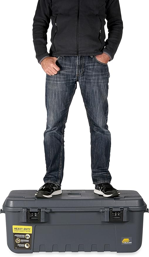 Plano Storage Trunk with Wheels, Gray, Lockable Storage Box, Airline Approved Sportsman Trunk, Hunting Gear and Ammunition Bin, Heavy-Duty Containers for Camping, 108-Quart