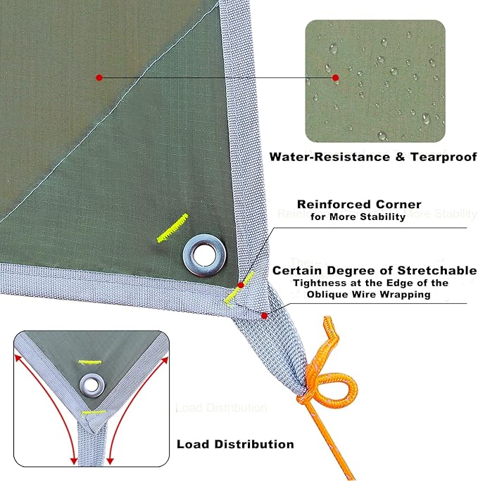 GEERTOP 17 × 10 ft Large Camping Tent Tarp Outdoor Waterproof Flame Retardant Hammock Rain Fly Backpacking Tent Tarp Shelter for Hiking Travel Picnic(Not Includes Poles)