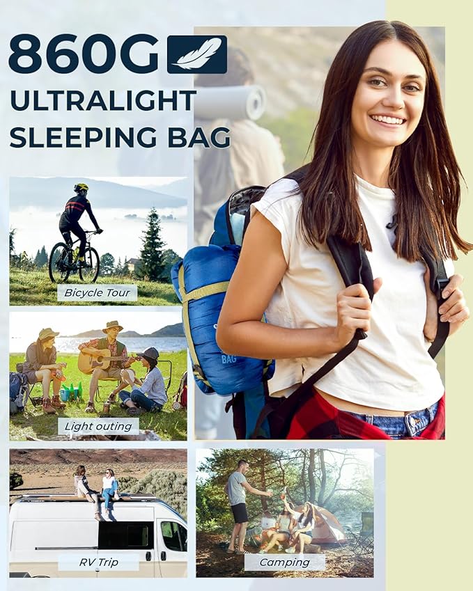 Sleeping Bag, Ohuhu Lightweight Sleeping Bag 3 Season Warm Weather Portable Compact Sleeping Bags for Adult Kids with Carry Bag for Camping Hiking Backpacking and Outdoors 59℉-77℉