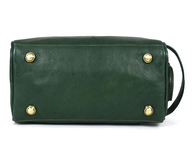 10" Premium Leather Toiletry Travel Pouch With Waterproof Lining | King-Size Handcrafted Vintage Dopp - Kit ~ Gift for Father's Day By Aaron Leather Goods (Basil Green)