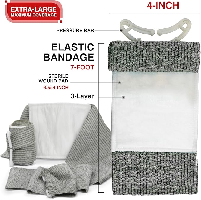 Israeli Emergency Bandage, 4 Inch 1 Pack Compression Bandage for Trauma Wound Dressing, Vacuum Sterile Compression Bandages for Ifak Refill Kit First Aid