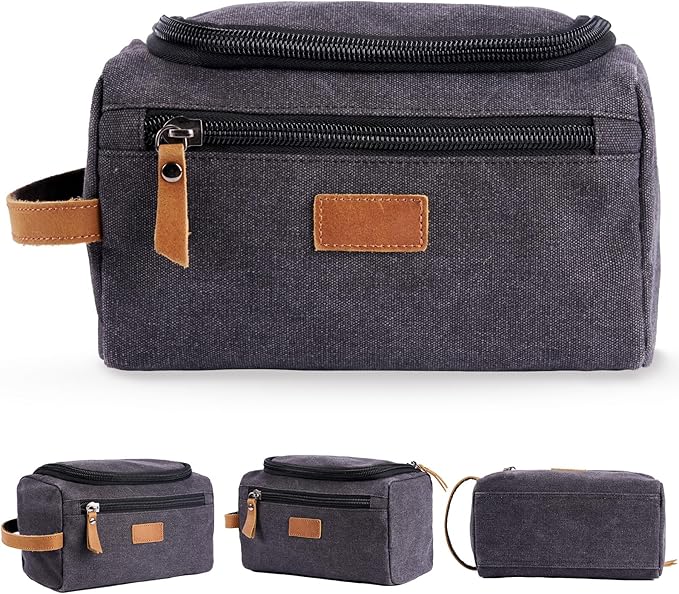 Travel Toiletry Bag for Men, Large Water-resistant Shaving Bag Toiletries Organizer, Canvas Dopp Kit, Multi-functional and Stylish, Bathroom Dopp Kit Shaving, Ideal for Travel, Camping, Gym- Black